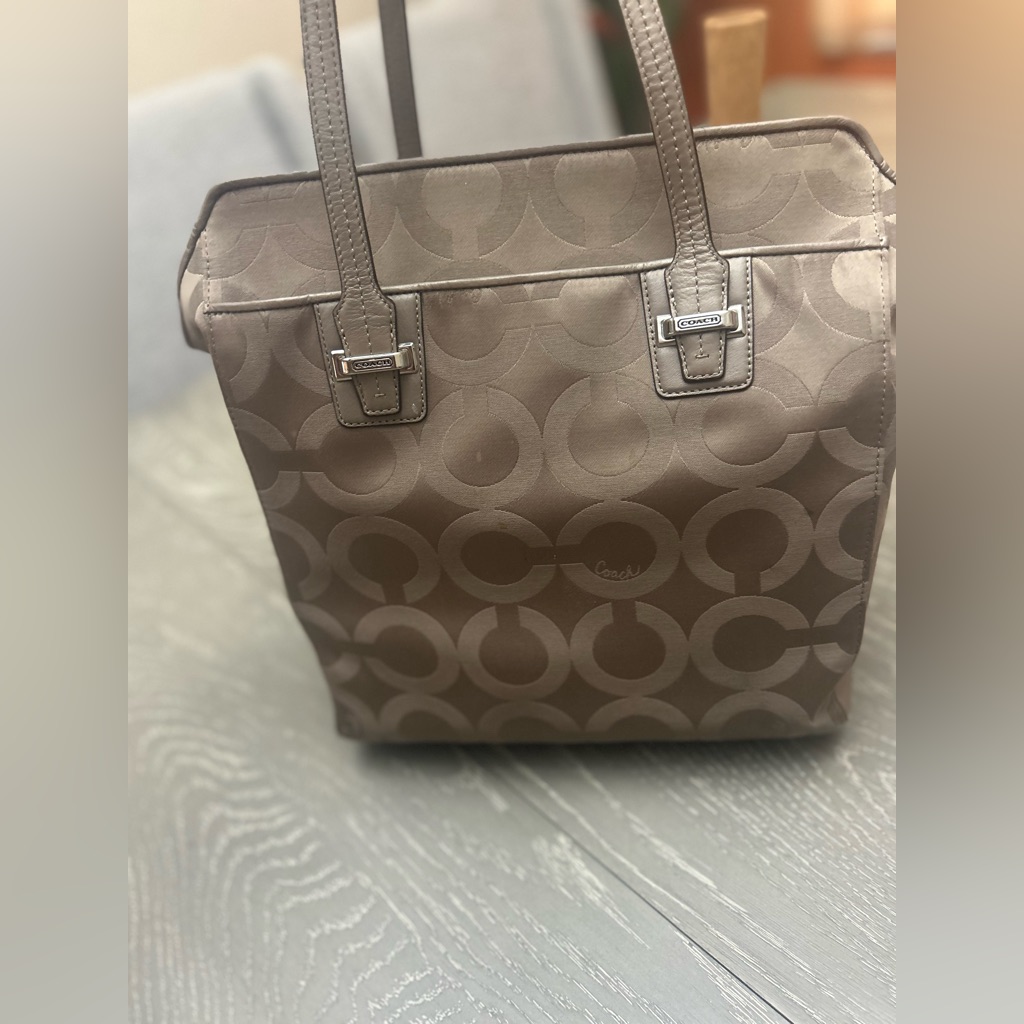 Coach Signature Canvas Tote In Taupe
